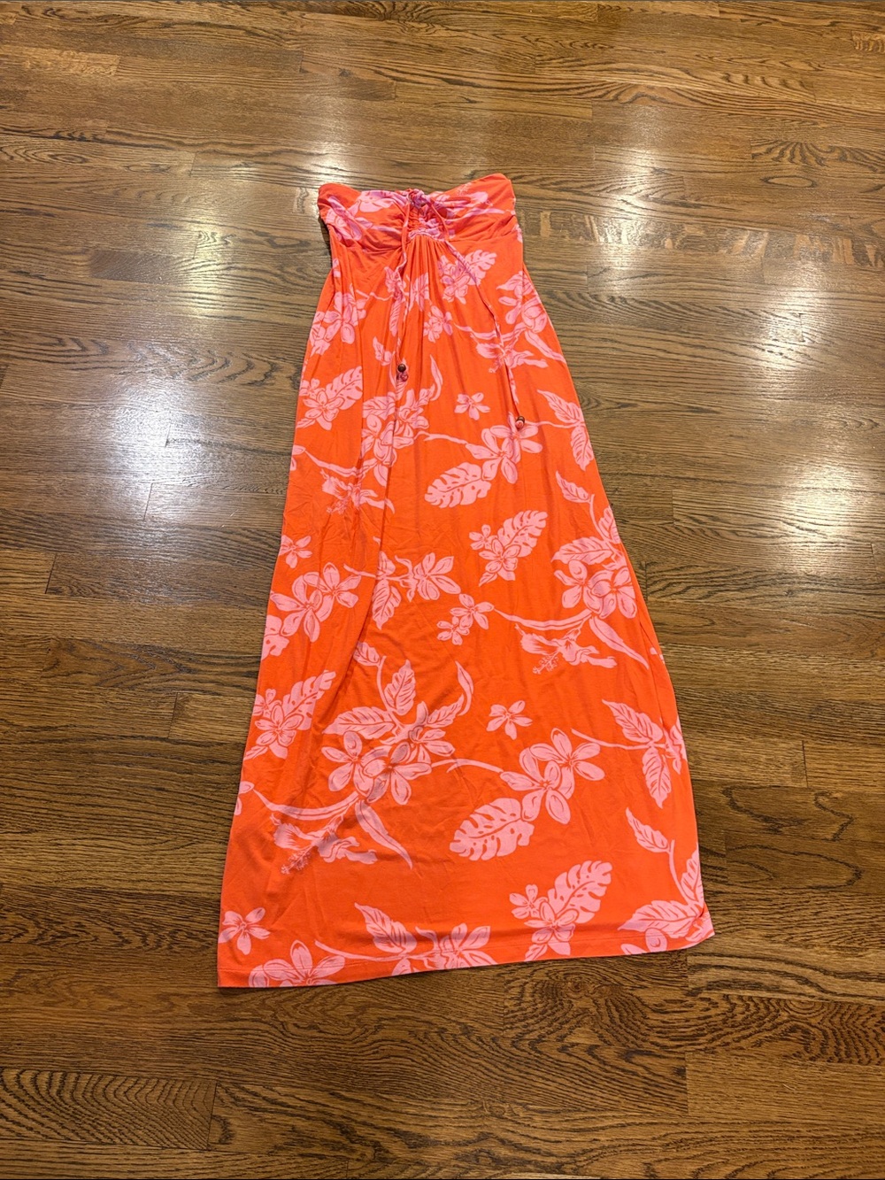 Tommy Bahama Women’s Strapless Maxi dress- Coral with Pink Floral, XXS